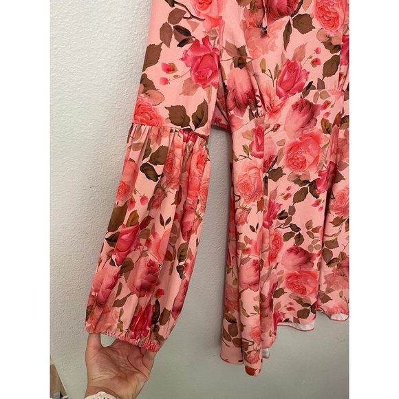 Miss Selfridge Womens Dress US 6 Pink Floral Ruffle Mini Long Sleeve Boho - Picture 6 of 9